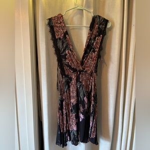 Free People Backless Floral Dress - Black and Pink